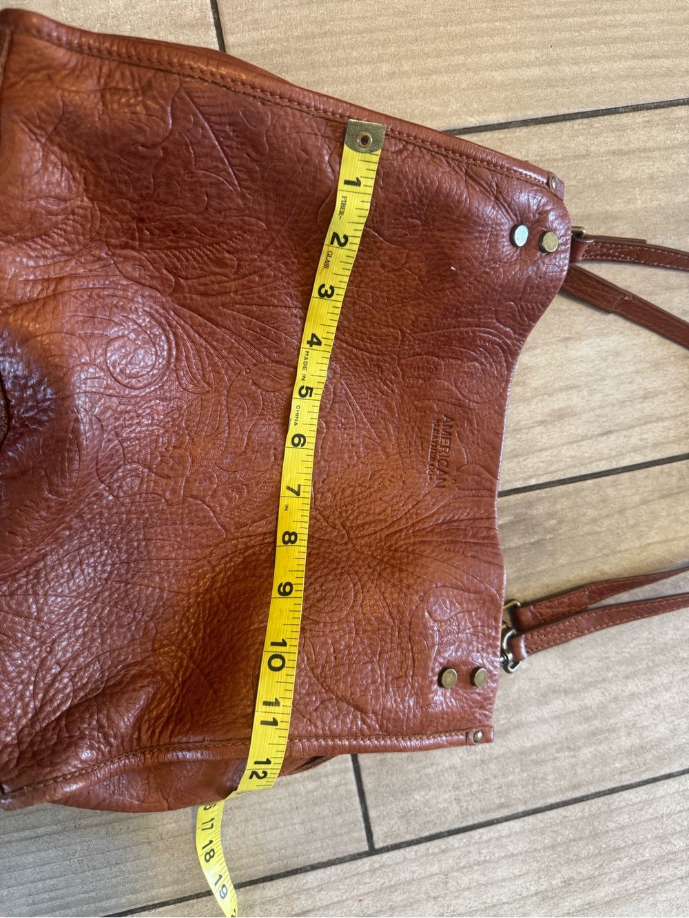 AMERICAN LEATHER CO Brandy Tooled Lenox Triple Entry Leather Tote Shoulder Bag - Picture 14 of 15
